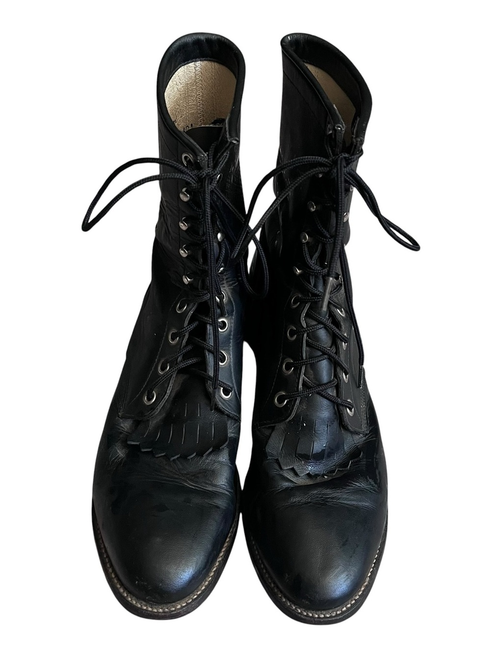 Vtg Justin Women's Leather Kiltie Lace-Up Ankle Roper Western Boots Black 9.5D